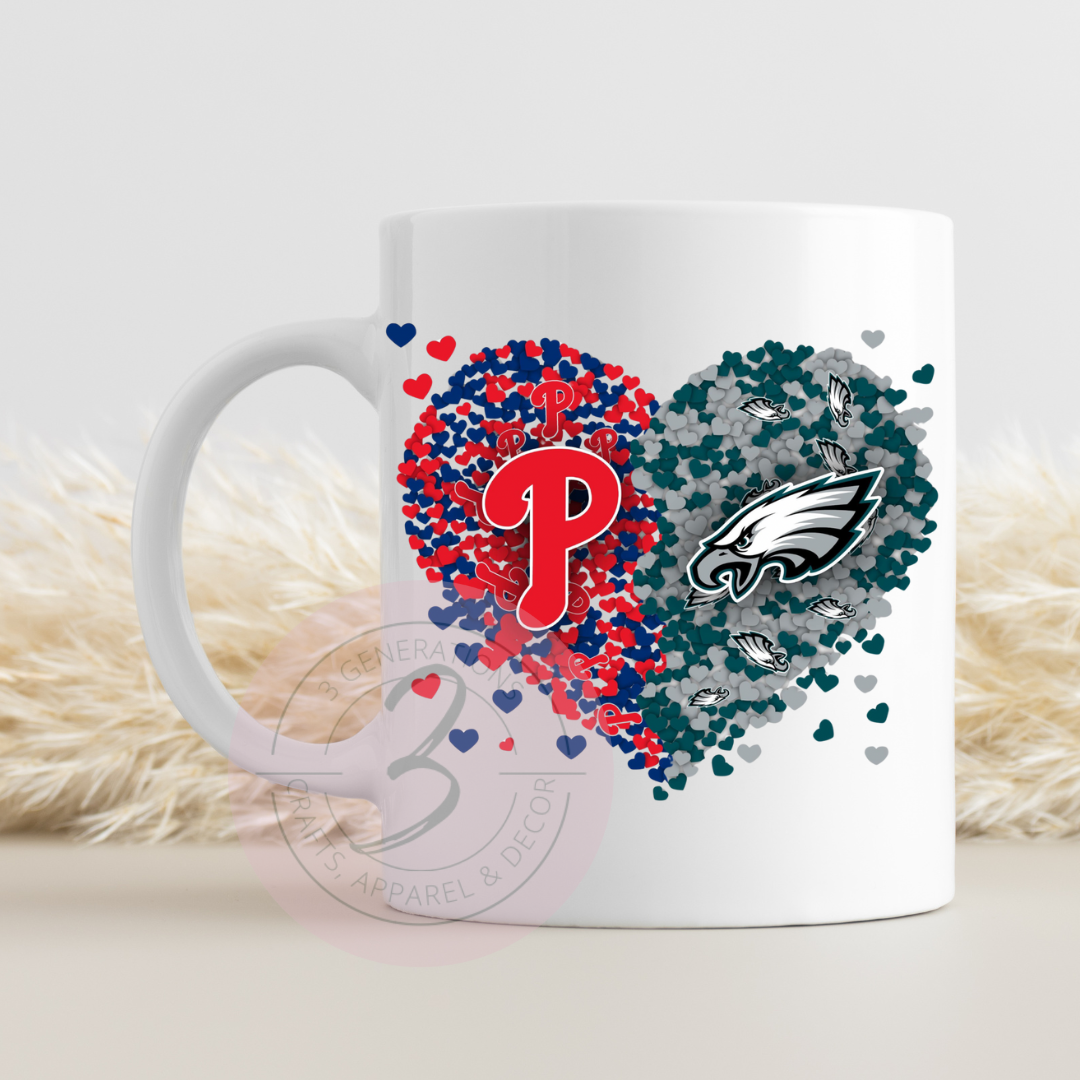 15 oz Phillies/Eagles Heart Mug