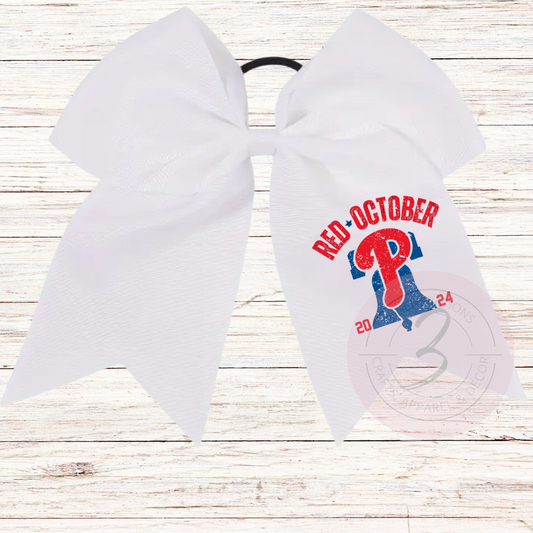 Red October Distressed Liberty bell Ponytail Bow