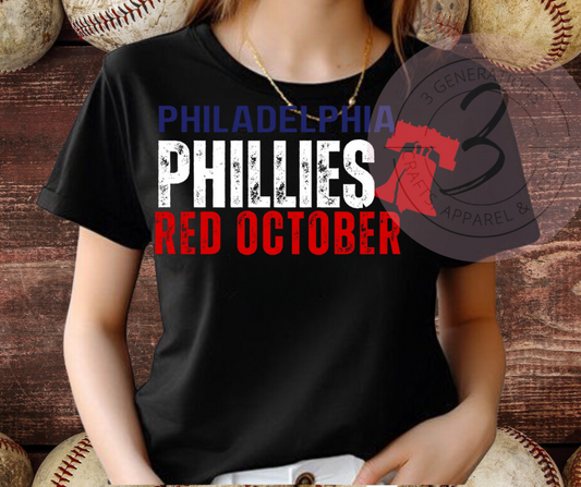 Phillies Red October Distressed Bell Graphic Tee