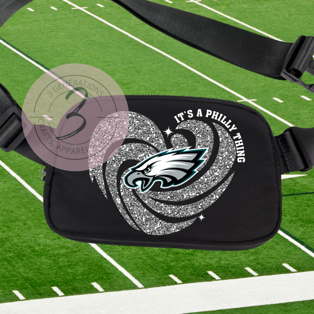 Glittery Eagles Heart Adjustable Belt Bag