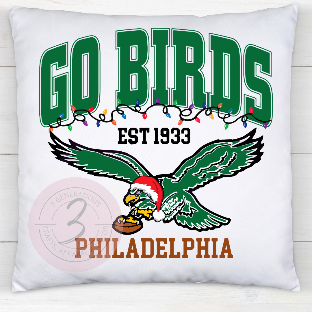 Go Birds Christmas 14 by 14 inch pillow