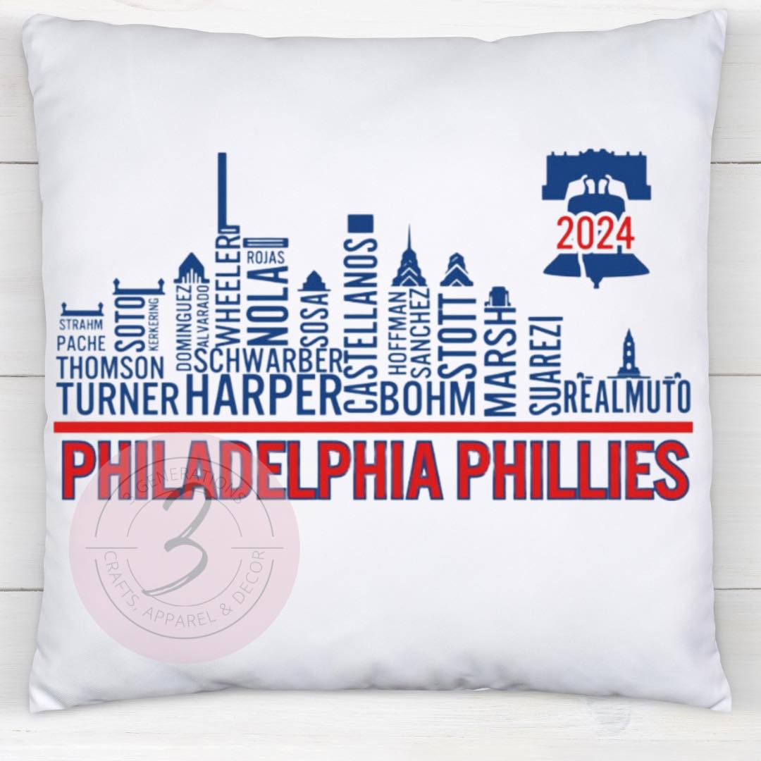 Philadelphia Skyline with Phillies 14 by 14 inch pillow