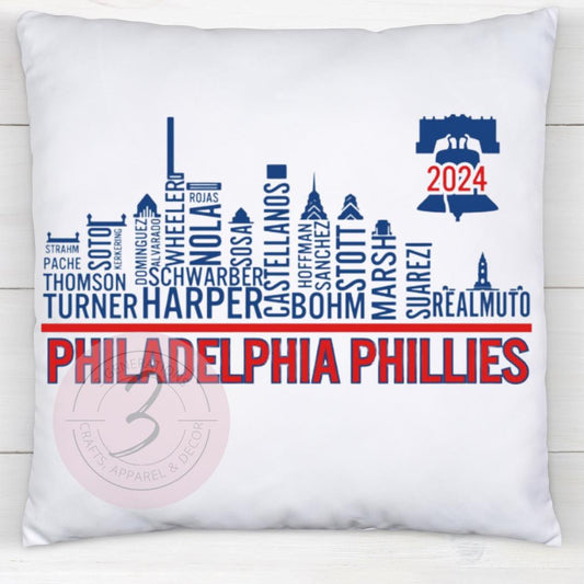 Philadelphia Skyline with Phillies 14 by 14 inch pillow