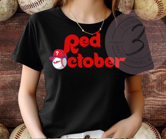Red October Baseball with Hat Graphic Tee