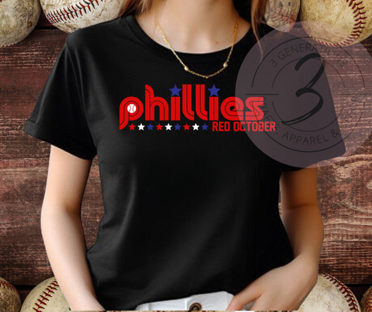 Red October Phillies with stars Graphic Tee