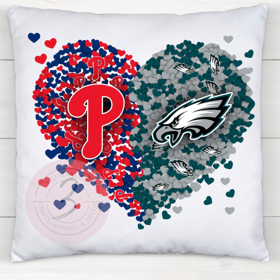 Eagles/Phillies Heart 14 by 14 inch pillow