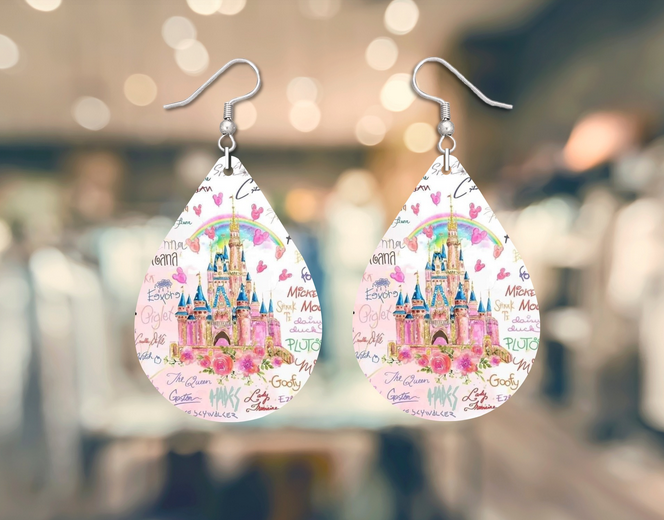 Disney Castle Montage Tear Drop Earrings