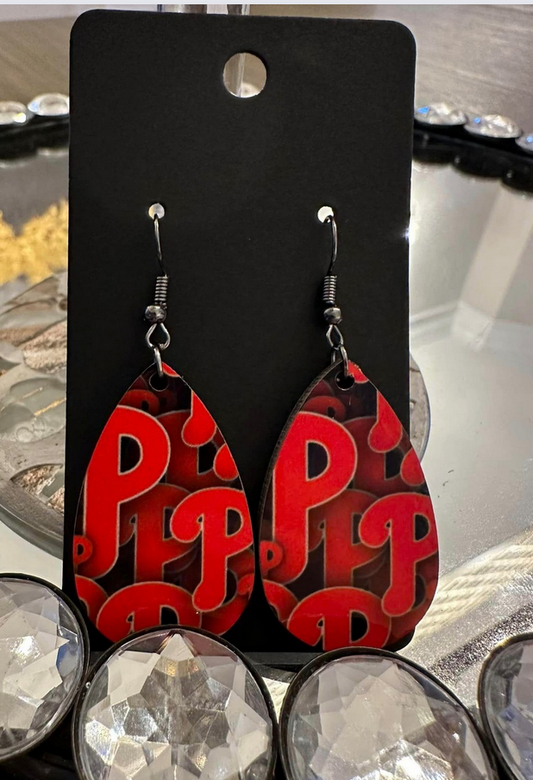 Phillies Stacked Tear Drop Earrings