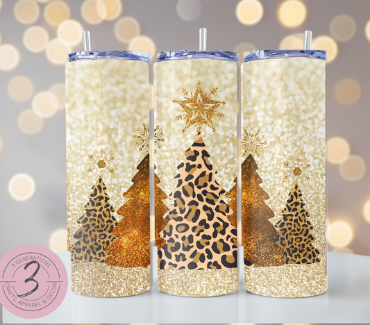 Gold and Leopard Christmas Trees Tumbler