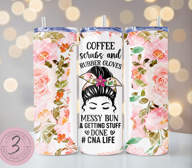 coffee, scrubs and rubber gloves tumbler