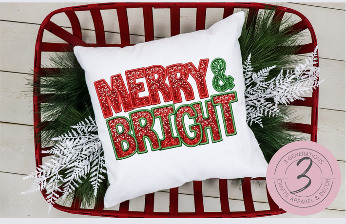 Merry and Bright 14 by 14 inch pillow
