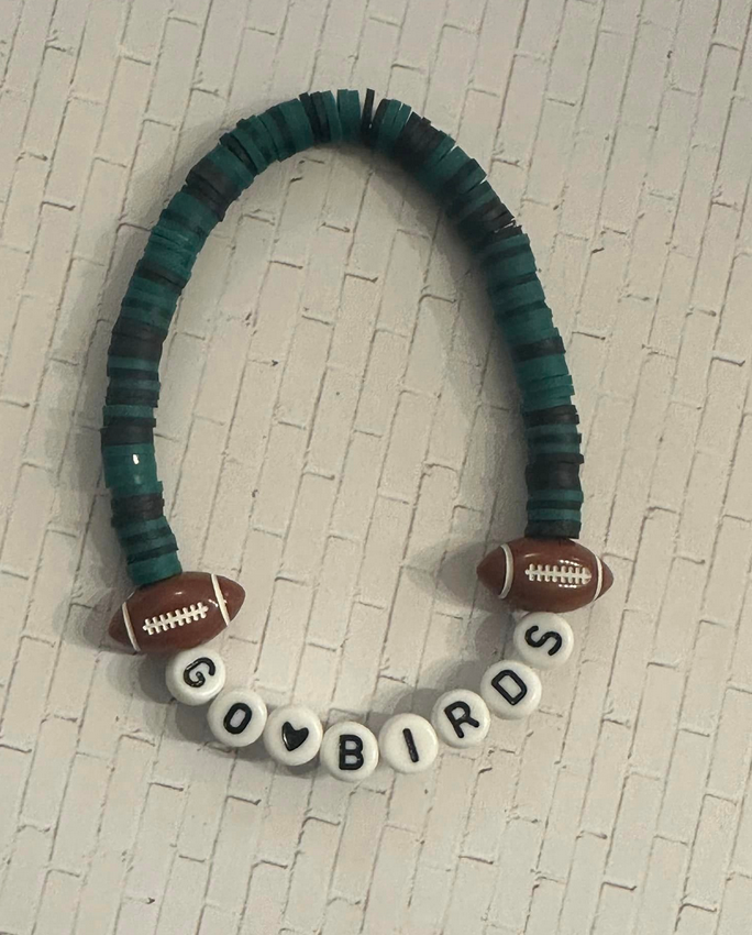 Go Birds Dark Green Clay Bead Bracelet