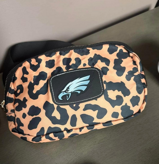 Leopard Belt Bag with Eagles Logo Leatherette Patch