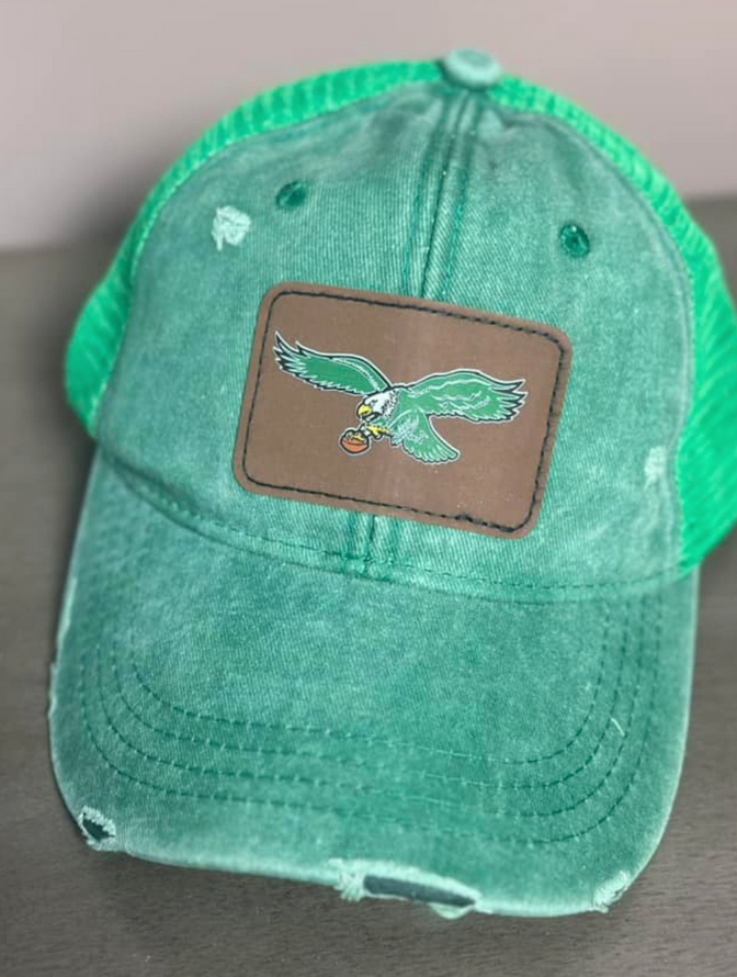 Distressed Kelly Green Eagles Logo Baseball Hat