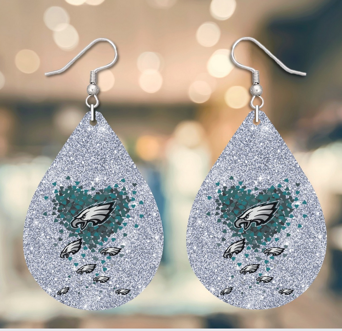 Sparkly Eagles Heart Tear Drop Earrings