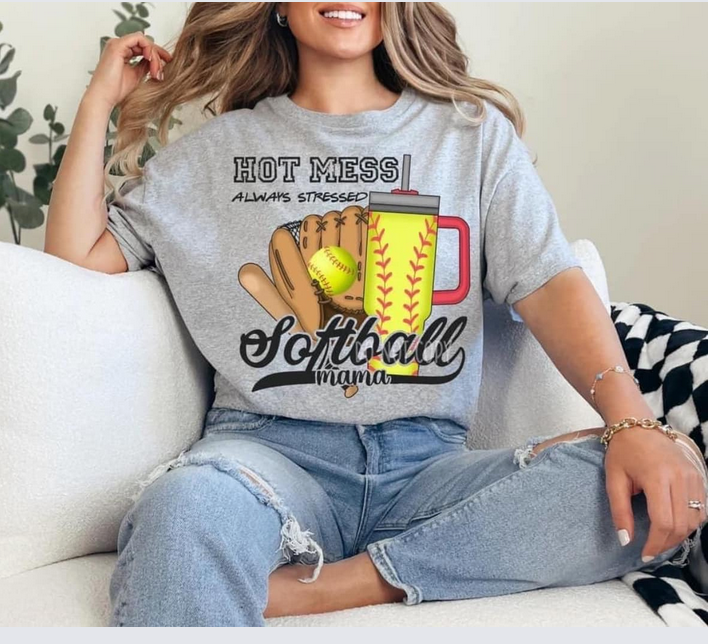 Hot Mess Softball Mama Graphic Tee