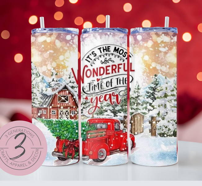Most Wonderful Time of the Year Red Truck Tumbler