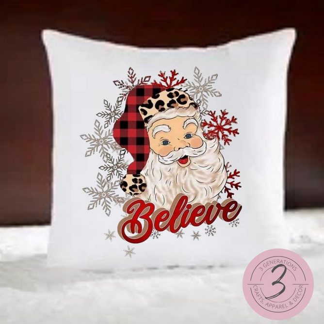Leopard Santa Believe 14 by 14 inch pillow