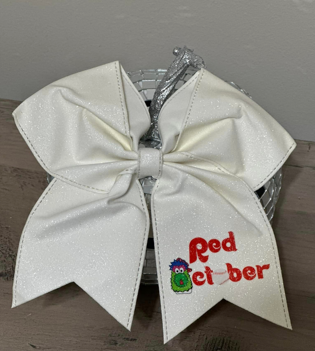 Red October sparkly Ponytail Bow