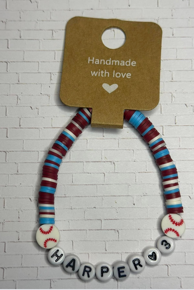 Harper Powder Blue/Maroon Clay Bead Bracelet