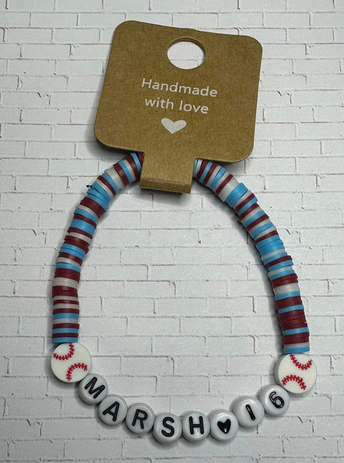 Marsh Powder Blue/Maroon Clay Bead Bracelet