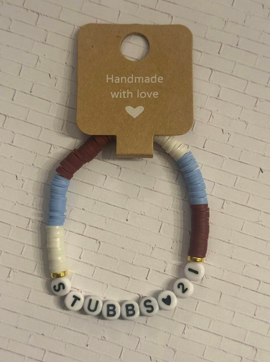Stubbs Powder Blue/Maroon Clay Bead Bracelet