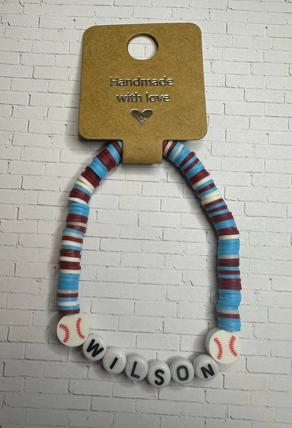 Wilson Powder Blue/Maroon Clay Bead Bracelet