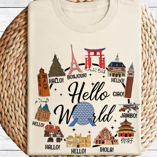 Hello World Epcot Circle Graphic Tee