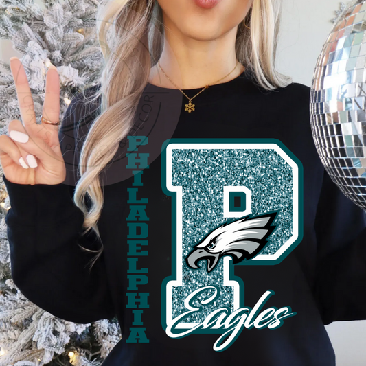 Sparkly Faux Glitter P Crew Neck