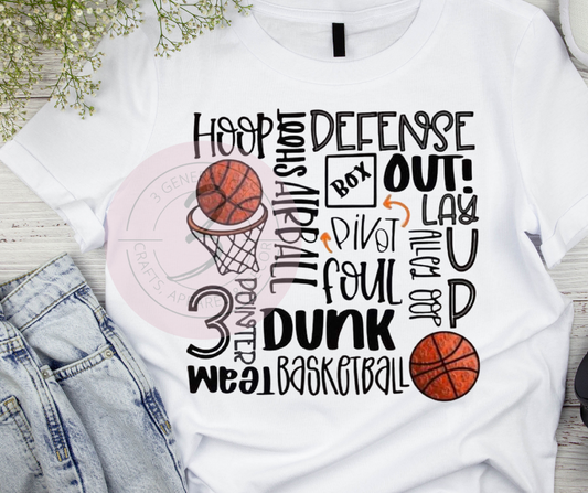 Basketball word art Graphic Tee