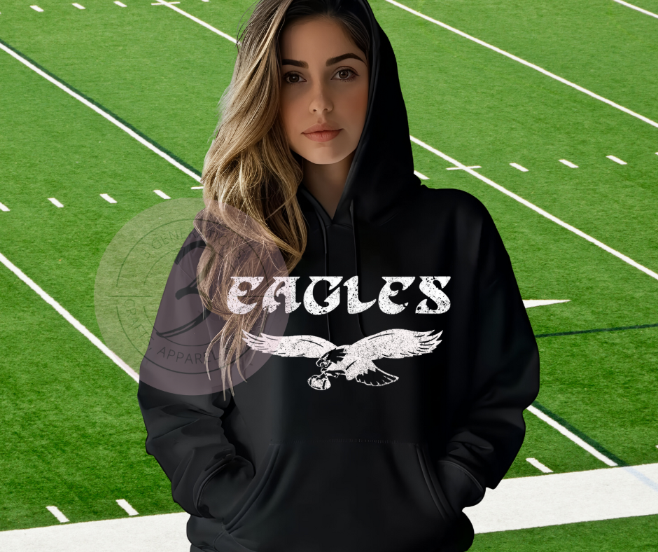 Vintage White Distressed Eagles Hoodie