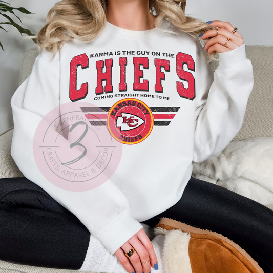 Karma is a guy on the Chiefs vintage Crew Neck Sweatshirt