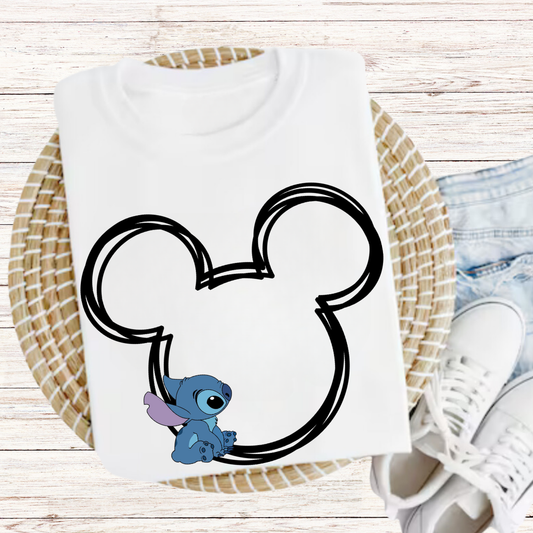 Mickey Silhouette with Stitch Graphic Tee