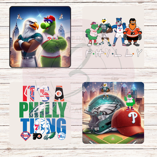 Set of 4 Philly sports mascots coasters