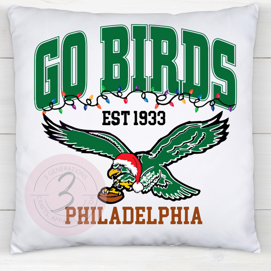 Go Birds Christmas 14 by 14 inch pillow