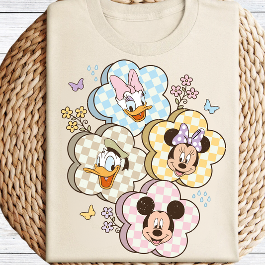 Mickey & Friends Checkered Flowers Graphic Tee