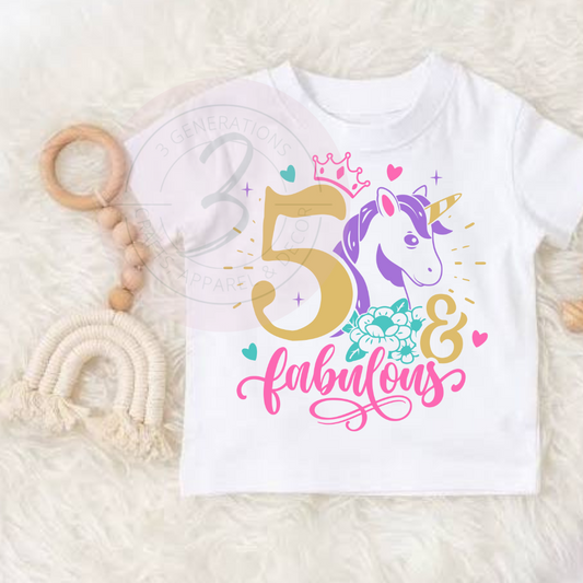5 & Fabulous Unicorn Graphic Tee