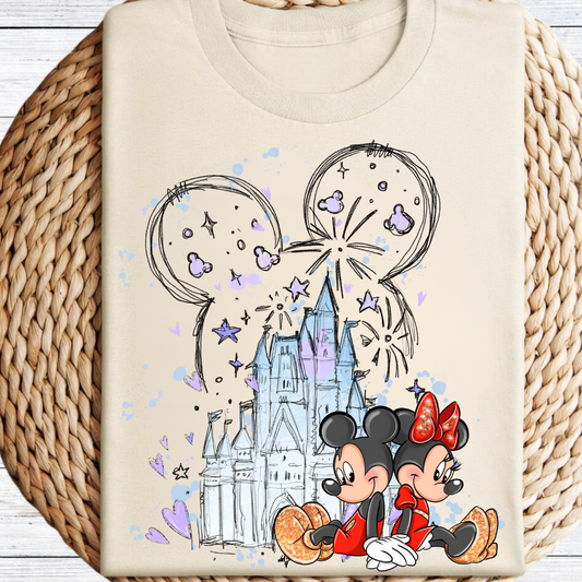 Mickey & Minnie Fireworks Castle Graphic Tee