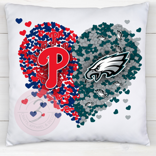 Eagles/Phillies Heart 14 by 14 inch pillow