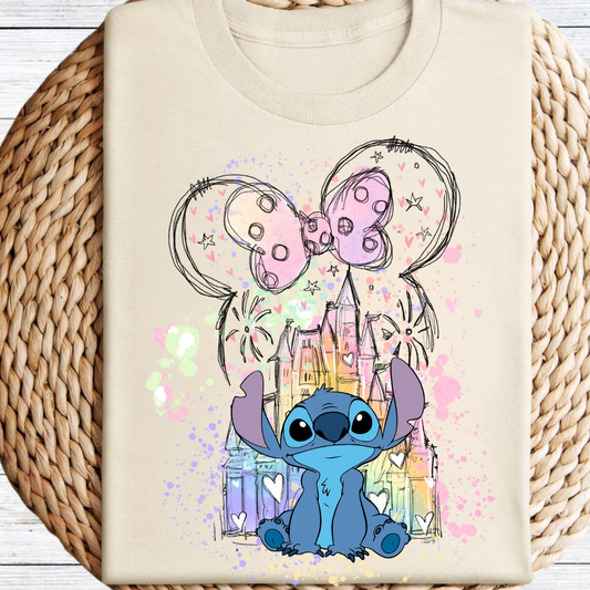Stitch Watercolor Castle Graphic Tee