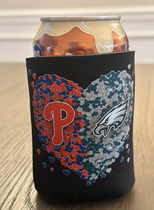 Phillies/Eagles Heart 12oz Drink Coozie