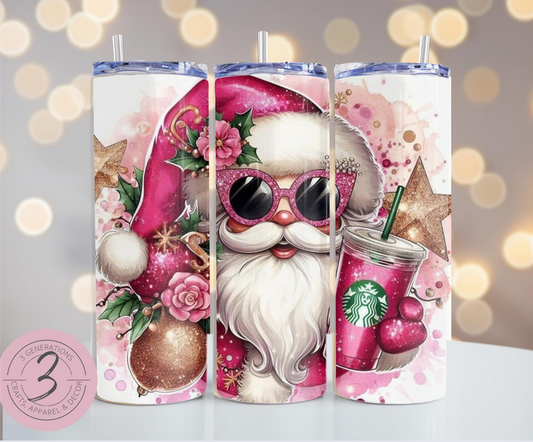Pink Santa with Coffee Tumbler
