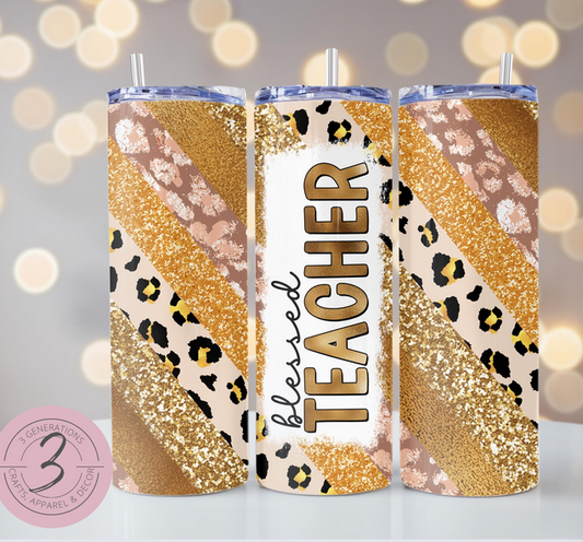 Blessed Teacher Leopard Tumbler