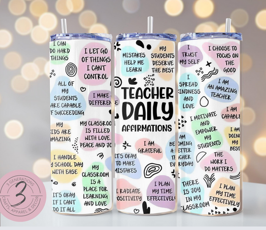 Teacher Daily Affirmations tumbler