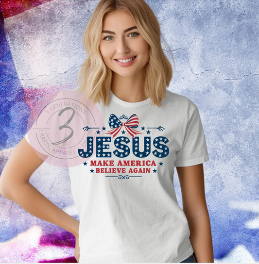 Jesus 2024 Make America Believe Again Coquette Graphic Tee