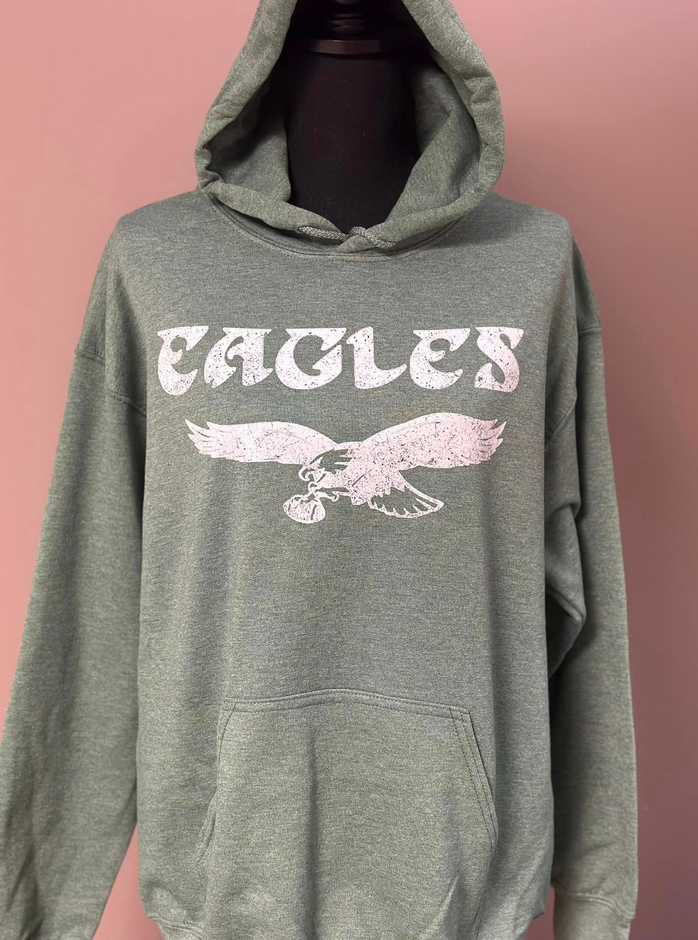 Vintage White Distressed Eagles Hoodie