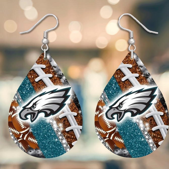 Eagles Glitter Football Tear Drop Earrings