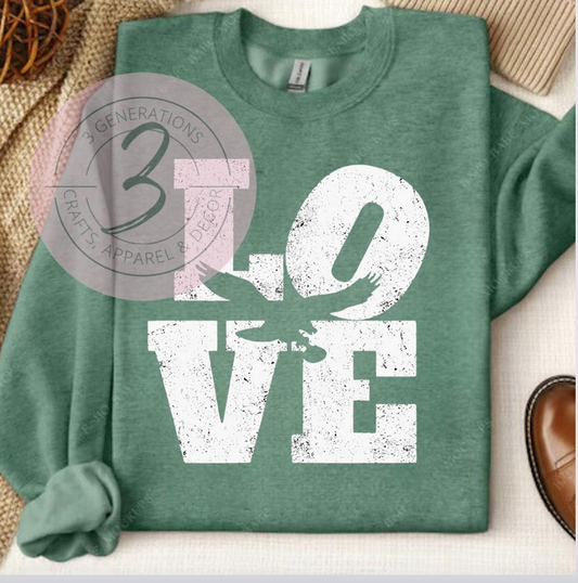 Vintage Eagles Love Heathered Green Crew Neck Sweatshirt