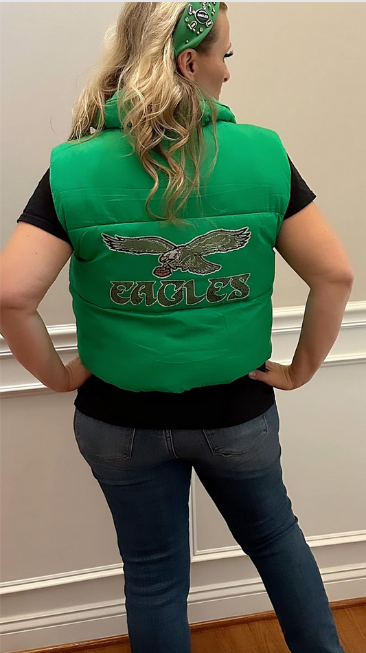 Kelly Green Bubble Vest with Vintage Eagles