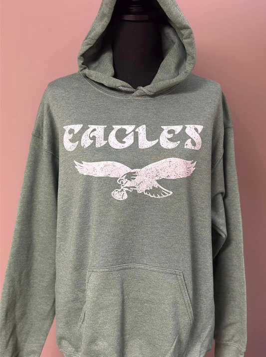 Vintage White Distressed Heathered Green Eagles Hoodie